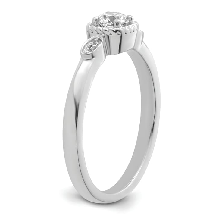 Rhodium Over 14K Gold Petite Rope Edge Round Diamond Ring 0.24ctw