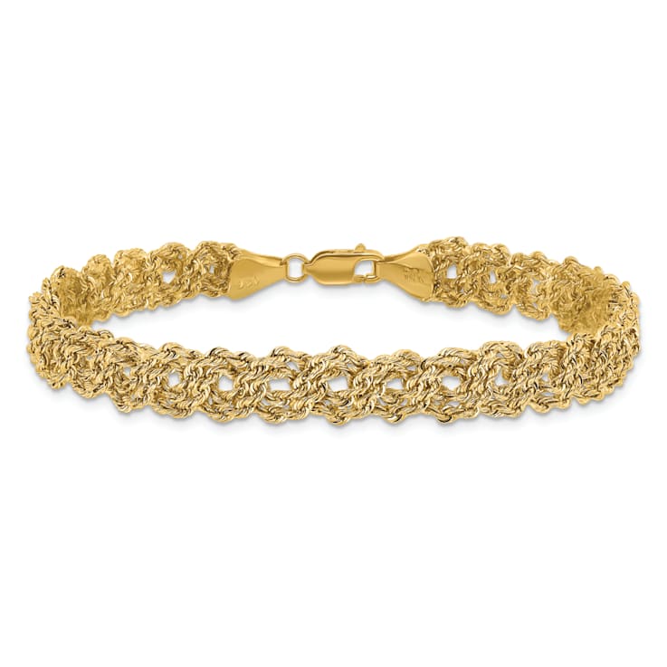 14K Yellow Gold Diamond-cut Braided Rope Chain Bracelet