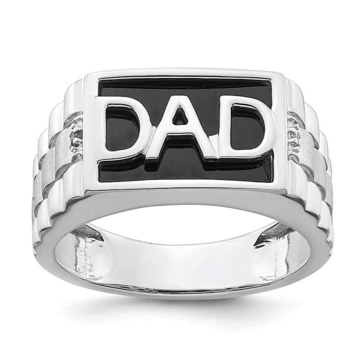 Rhodium Over 14k White Gold Polished Satin Onyx and Diamond DAD Men's Ring