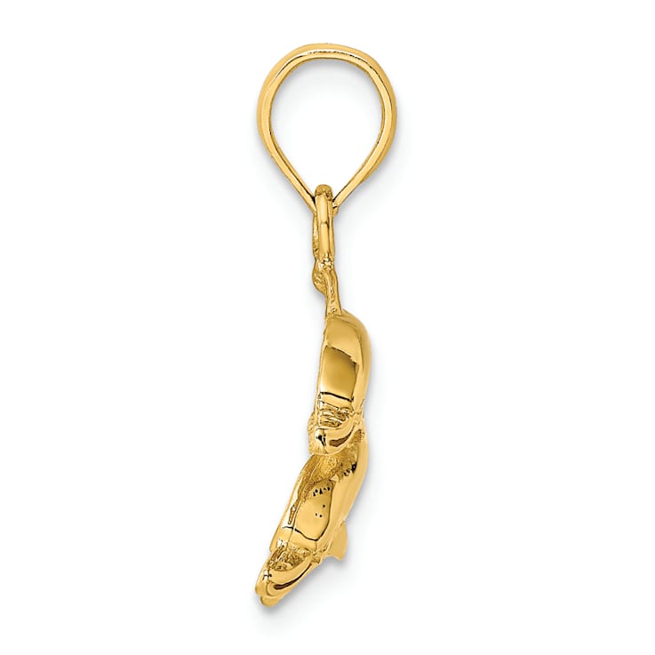 14k Yellow Gold Polished and Textured Dolphins Charm