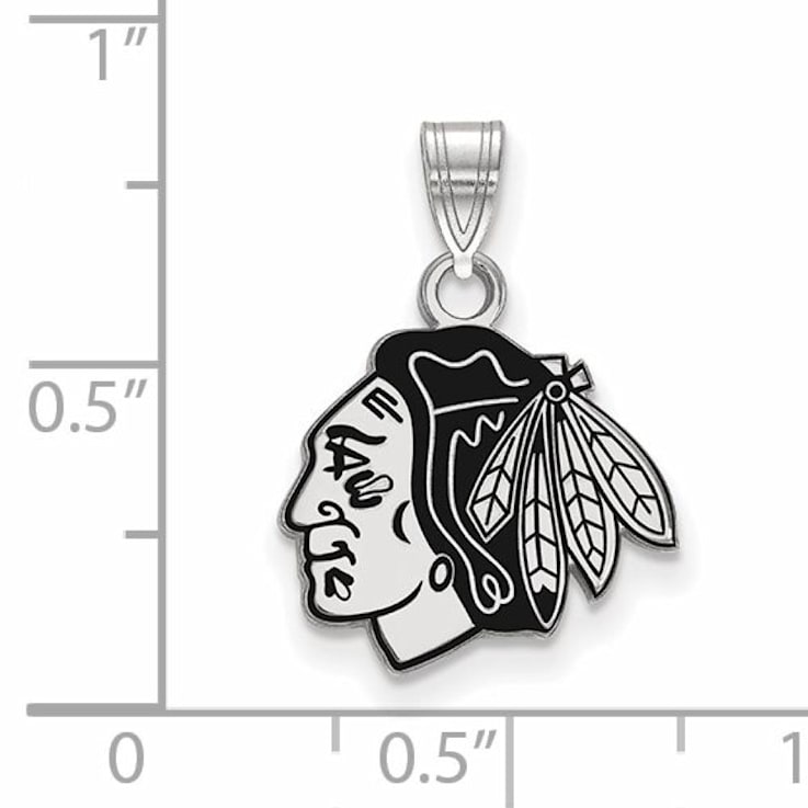 Rhodium Over Sterling Silver NHL LogoArt Chicago Blackhawks Enamel Pendant