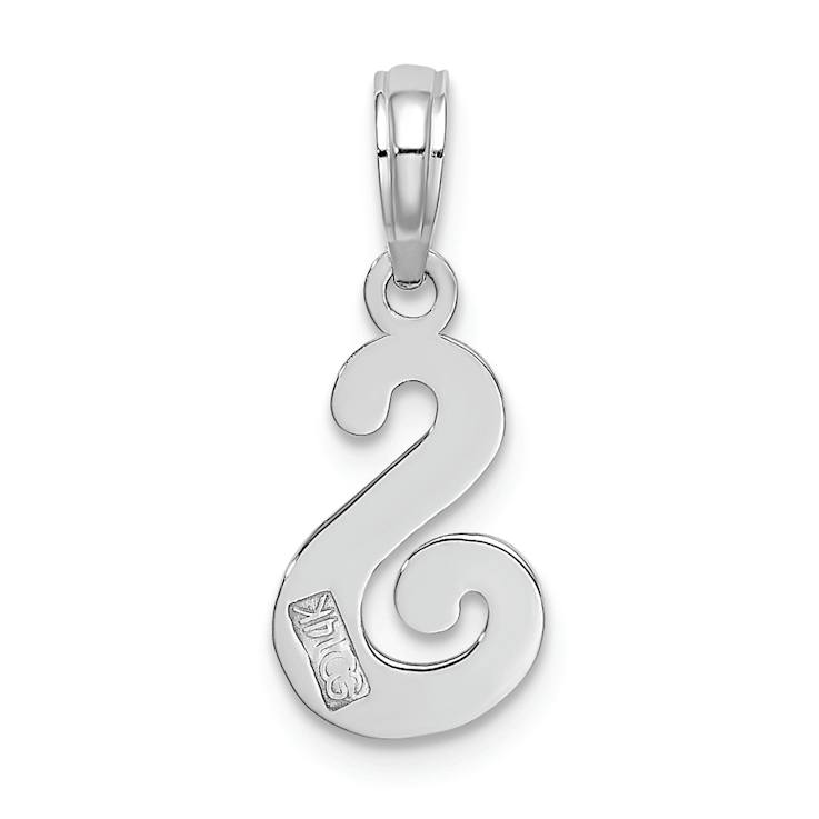 Rhodium Over 14k White Gold Polished Script Letter S Initial Pendant