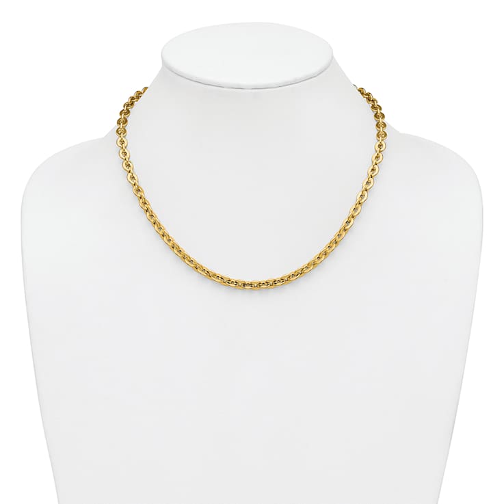 14K Yellow Gold Polished Fancy Round Link Necklace