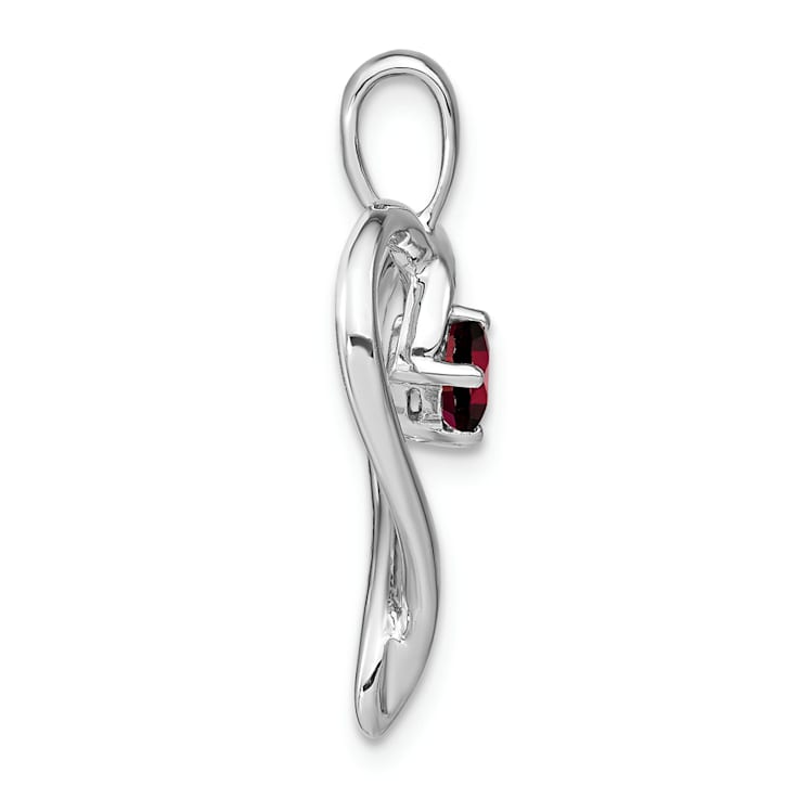 Rhodium Over 14k White Gold Garnet Heart Pendant