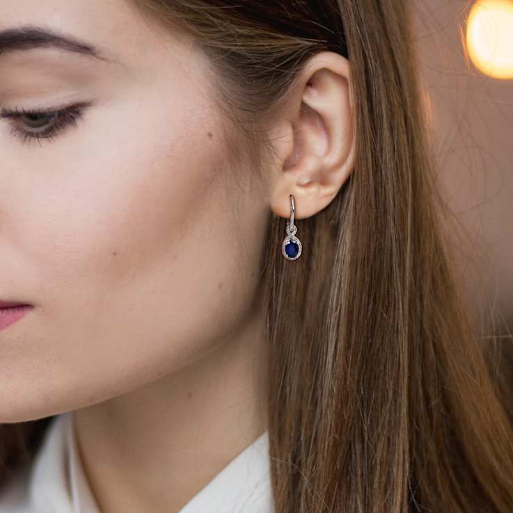 Diffused Sapphire and Diamond 10K White Gold Earrings 2.24ctw