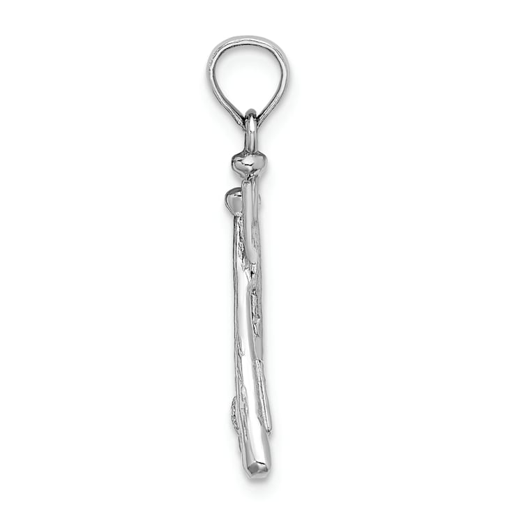 Rhodium Over 14k White Gold Polished and Textured Open-Back Bats and
Baseball Pendant