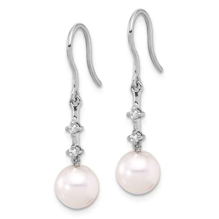Rhodium Over 14K White Gold 7-8mm white Akoya Cultured Pearl 0.04ctw
Diamond Shepherd Hook Earrings