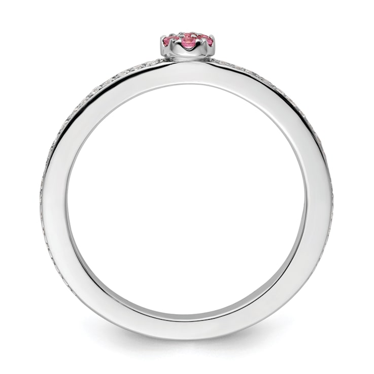 14K White Gold Stackable Expressions Pink Tourmaline and Diamond Ring 0.075ctw