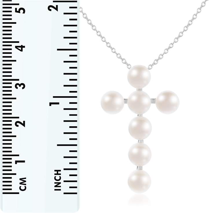 6.5-7mm Button White Cultured Freshwater Pearl Rhodium Over Sterling
Silver Pendant
