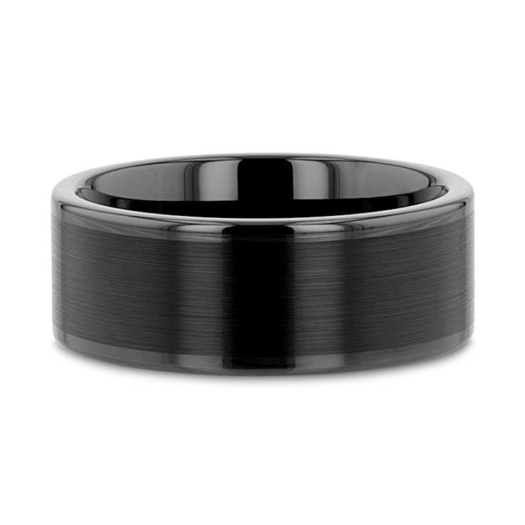 VULCAN Flat Black Tungsten Ring with Brushed Center & Polished Edges 8mm