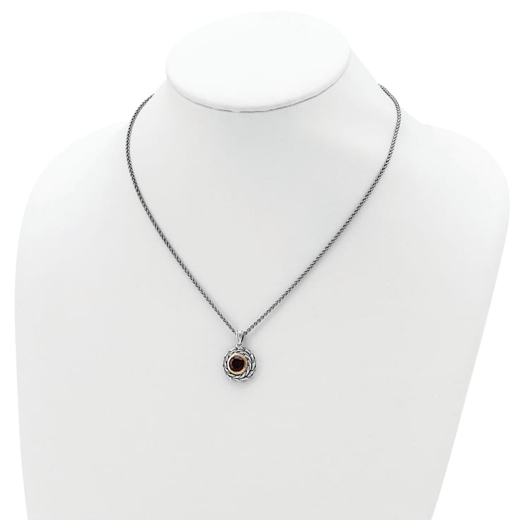 Sterling Silver Antiqued with 14K Accent Garnet Necklace