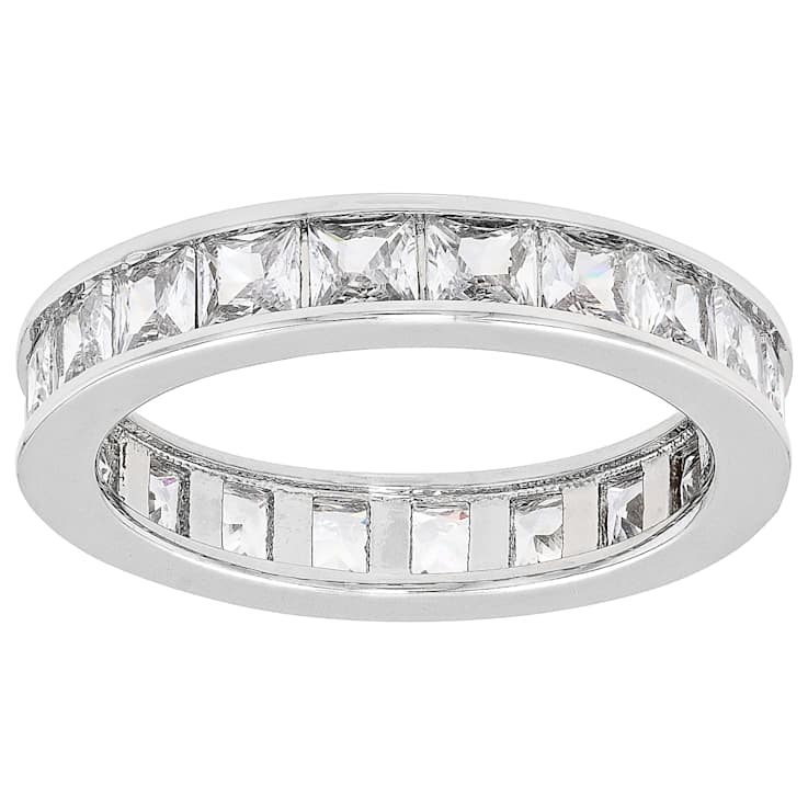 CZ Set Of 4 Stackable Band Rings In Rhodium Over Brass 10.82ctw
