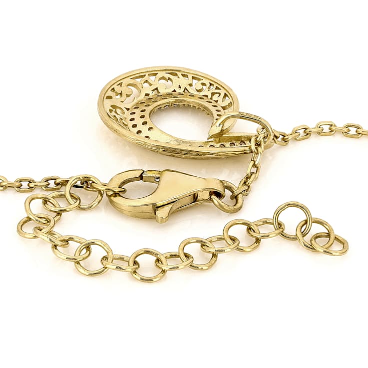 CZ Filigree Circle Pendant With Chain In 18K Gold Over Sterling Silver 0.11ctw