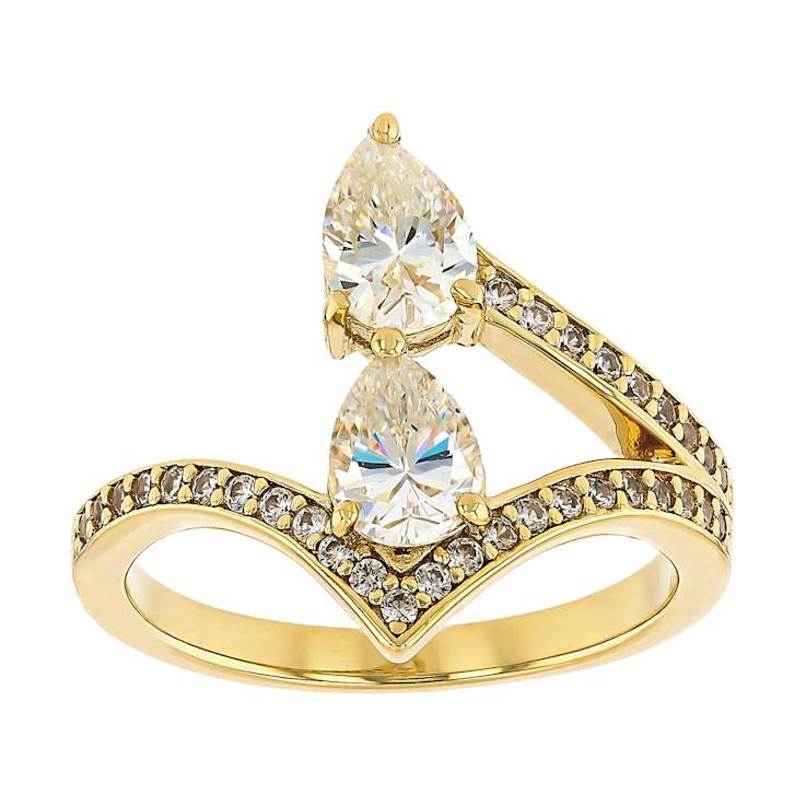 Diamond Simulant Pear And White Zircon Ring In 18K Gold Over Sterling
Silver 2.25ctw