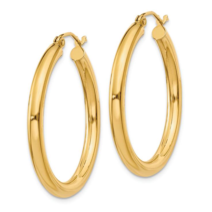 14k Yellow Gold 1 3/16" Polished Tube Hoop Earrings