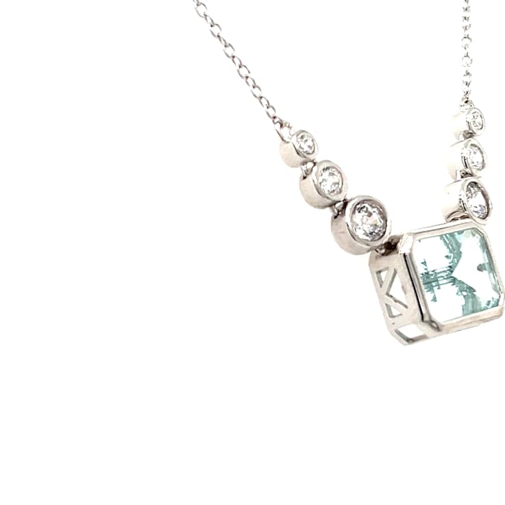 Rectangular Octagonal Aquamarine Rhodium Over Sterling Silver Necklace, 3.75ctw