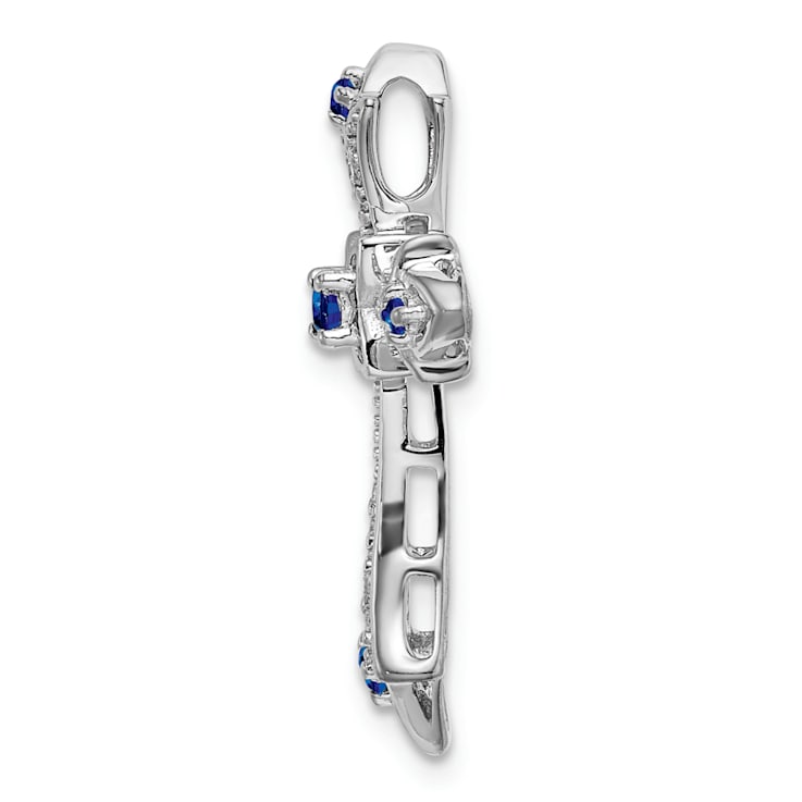 Rhodium Over 14k White Gold Sapphire and Diamond fleur-de-lis Cross
Chain Slide