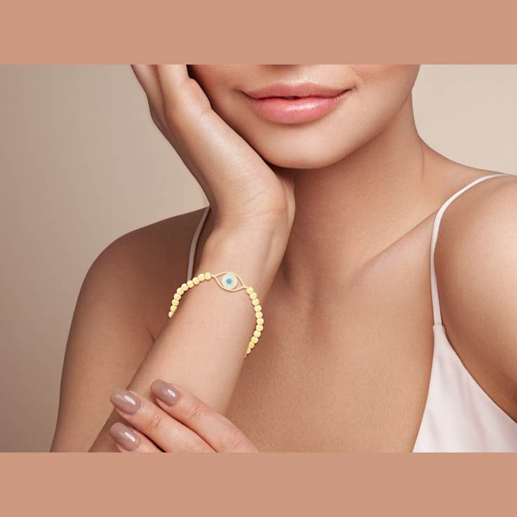 Sterling Statements 14K Yellow Gold Over Sterling Lab Turquoise and CZ
Evil Eye Stretch Bracelet