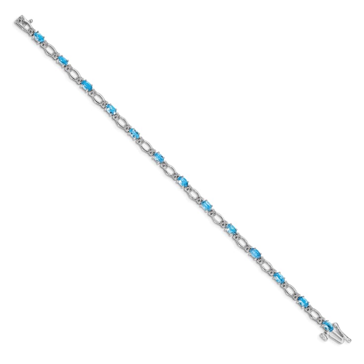 Rhodium Over 14k White Gold Diamond and Blue Topaz Bracelet