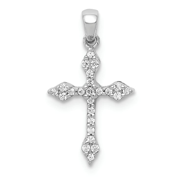Rhodium Over 14K White Gold 1/15ct. Diamond Cross Pendant