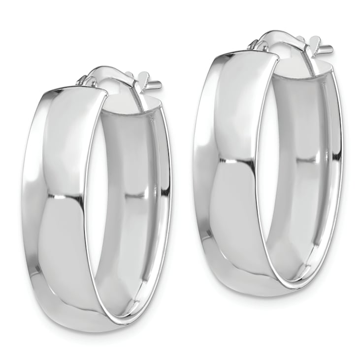 Rhodium Over 14k White Gold High Polished 1" Oval Hoop Earrings