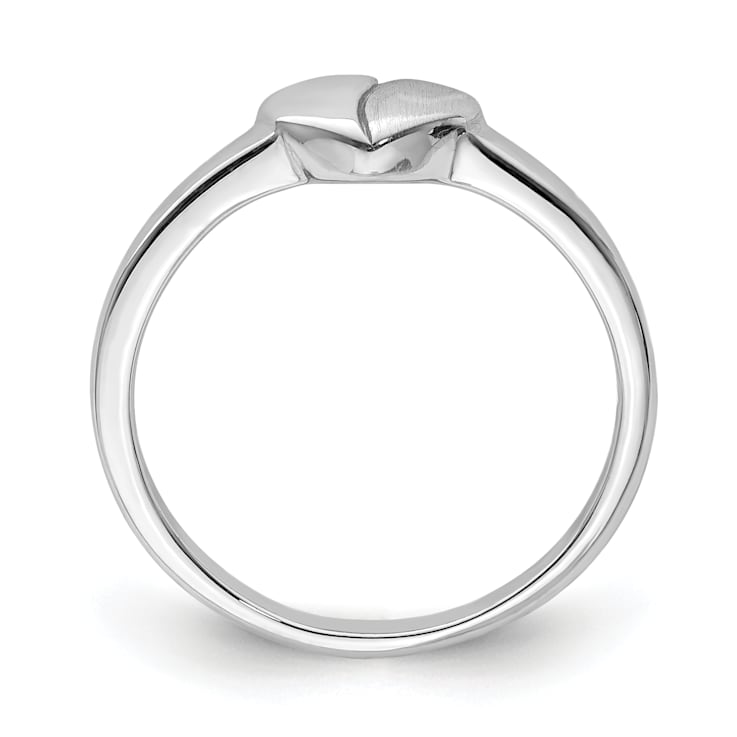 Rhodium Over Sterling Silver Polished and Satin Heart Ring