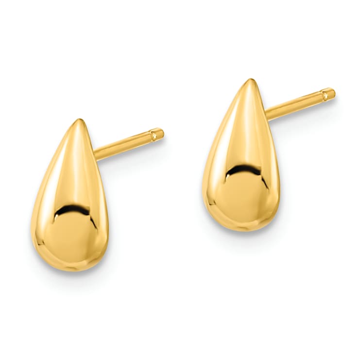 14K Yellow Gold Polished Teardrop Stud Earrings