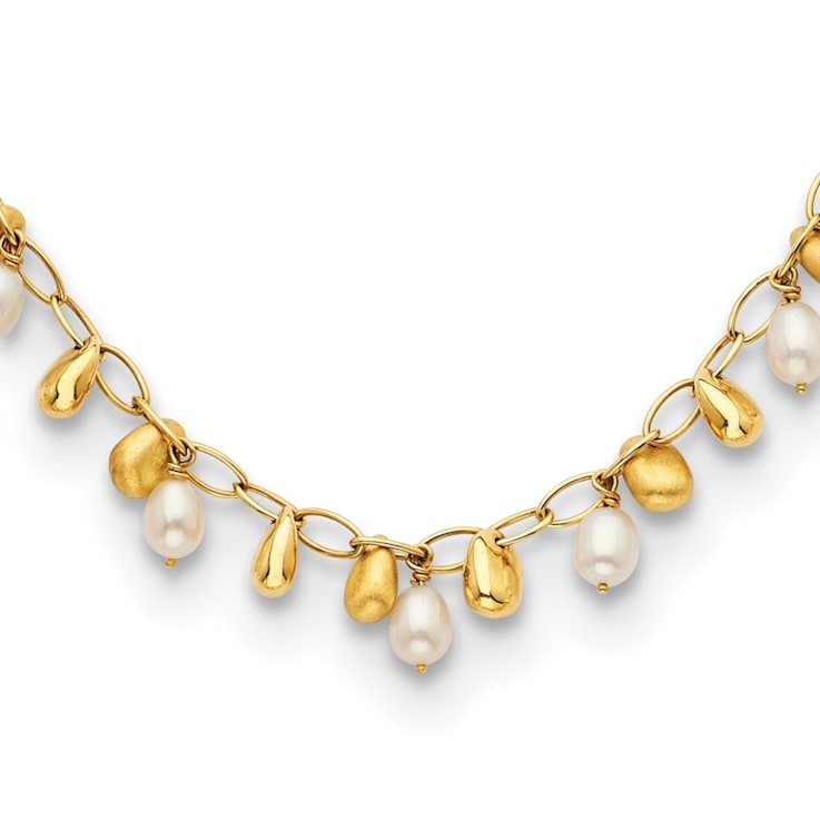 14K Yellow Gold Freshwater Cultured Pearl and Bead Dangle 18 Inch Necklace