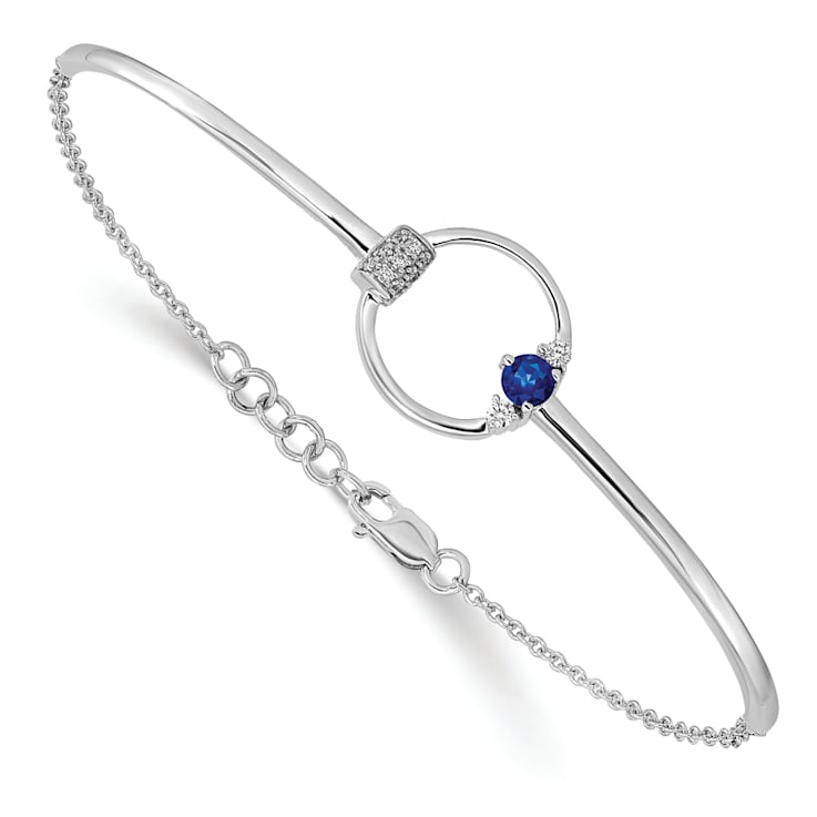 Rhodium Over 14k White Gold Diamond and Blue Sapphire Circle Bracelet