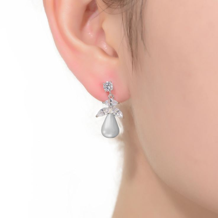 Freshwater Pearl And CZ Teardrop Drop Earrings In Sterling Silver