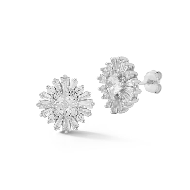 Sterling Statements Rhodium Over Sterling Silver CZ Cluster Studs