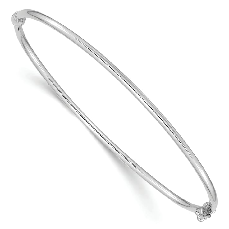 Rhodium Over 14K White Gold Hinged Bangle Bracelet