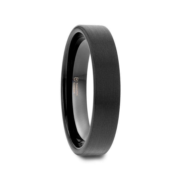 SAN ANTONIO Flat Black Tungsten Carbide Band with Brushed Finish 4mm