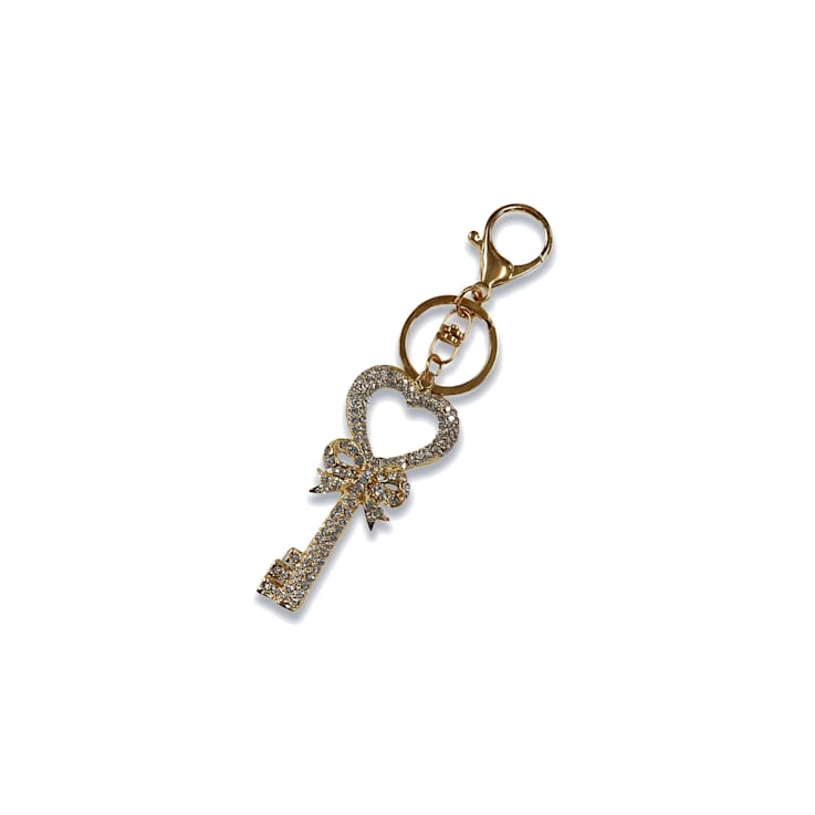 Gold Tone Clear Crystal Key Chain