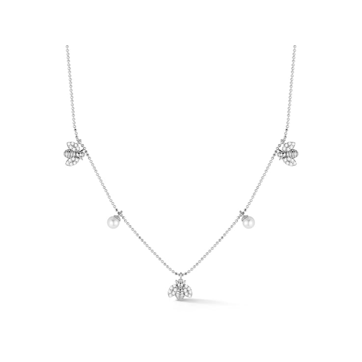 Sterling Statements Rhodium Over Sterling Silver Freshwater Pearl CZ Bee
Charm Necklace