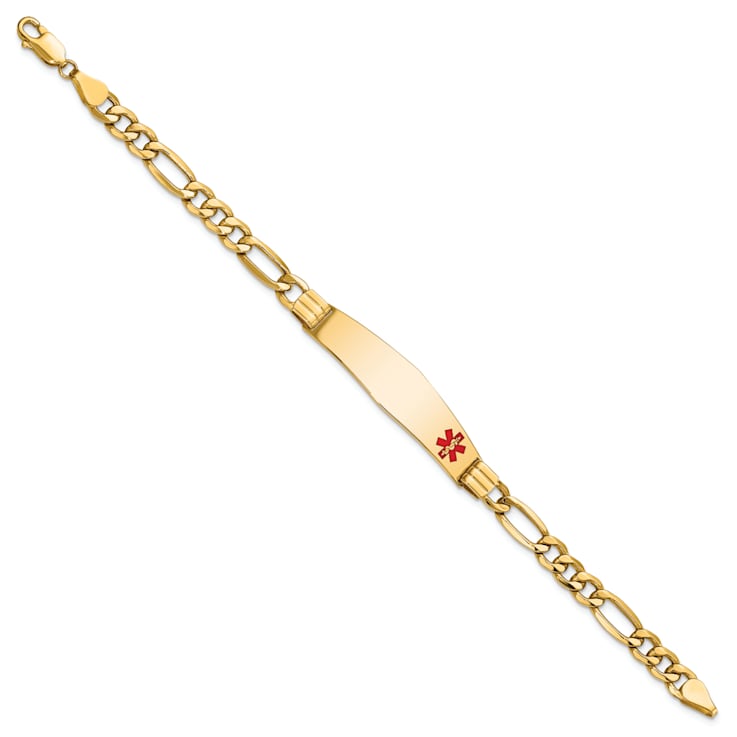14k Yellow Gold Medical Soft Diamond Shape Enamel Figaro Link ID Bracelet