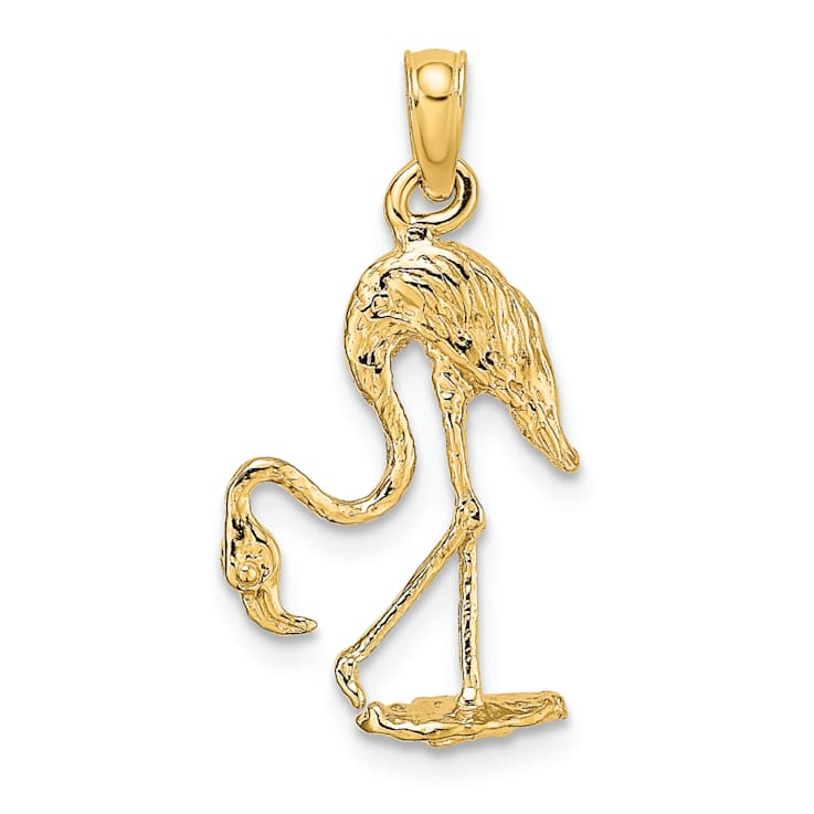 10K Yellow Gold 3D Textured Flamingo Charm