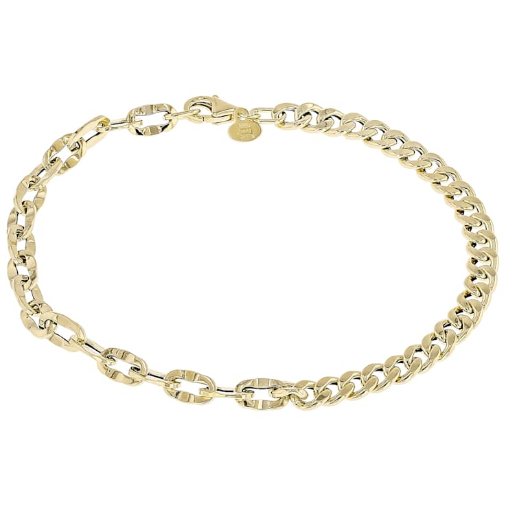 Italian Gemella Curb Link Bracelet In Solid 14K Yellow Gold 4.5mm 8 Inch