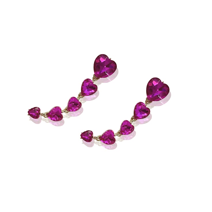 Off Park® Collection, Fushia Pink Graduating Heart Crystal Earring.