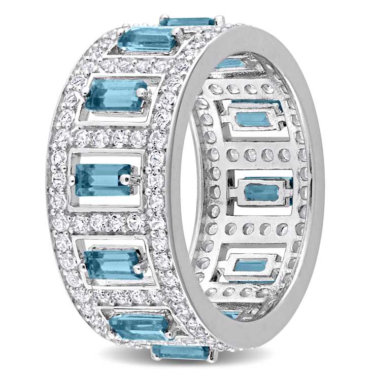 6.20ctw London Blue and White Topaz Eternity Ring in Sterling Silver