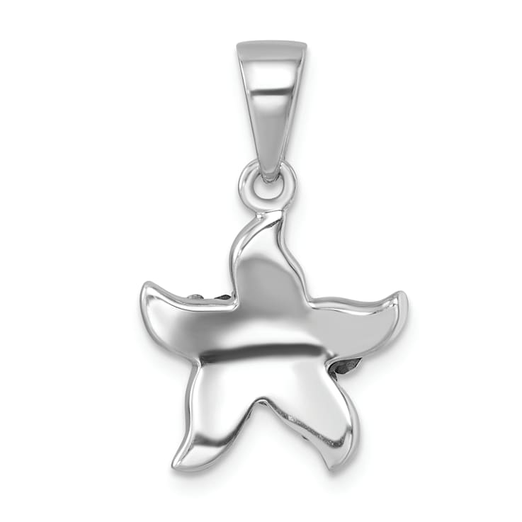 Rhodium Over Sterling Silver Polished Blue Crystal Starfish Pendant