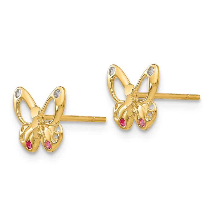 14k Yellow Gold Children's Cubic Zirconia Butterfly Stud Earrings