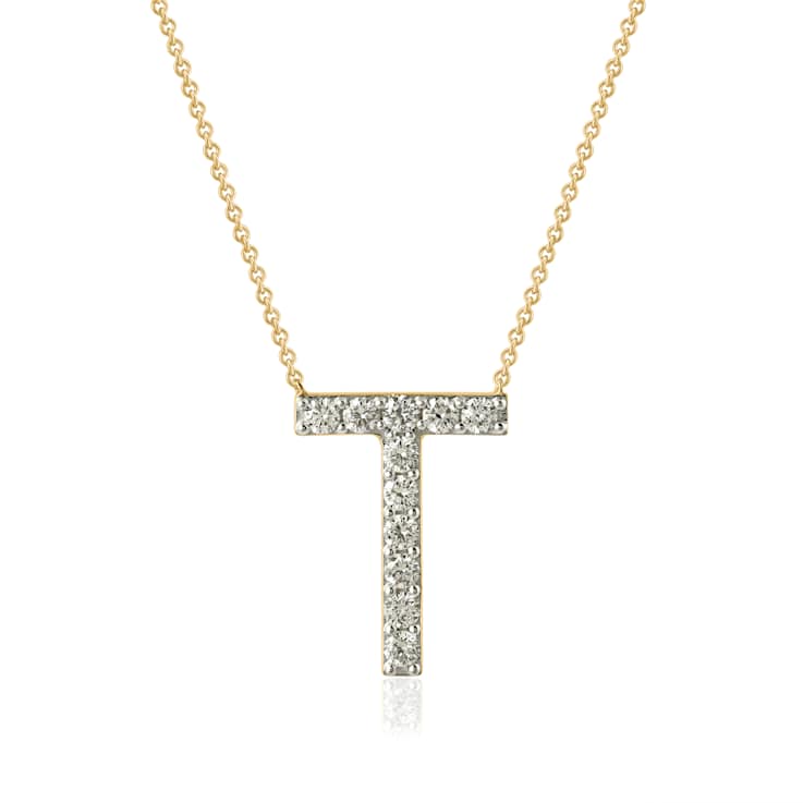 Lab-Grown Diamond Initial T Necklace In 14K Gold Over Sterling Silver 0.50ctw