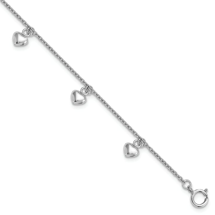 Rhodium Over Sterling Silver Hearts Children's Bracelet