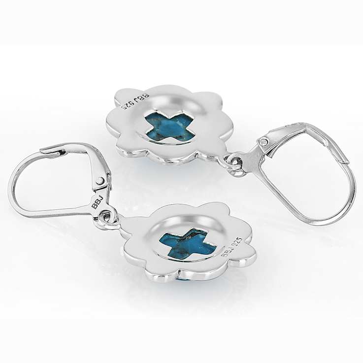Turquoise Sterling Silver Modern Cross Earrings 9x9mm