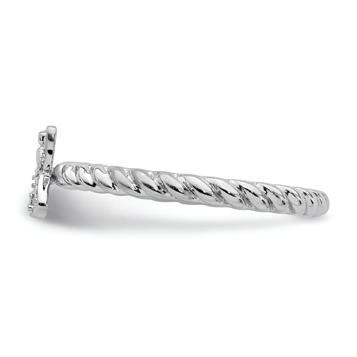 Sterling Silver Stackable Expressions Polished Diamond Angel Ring 0.035ctw