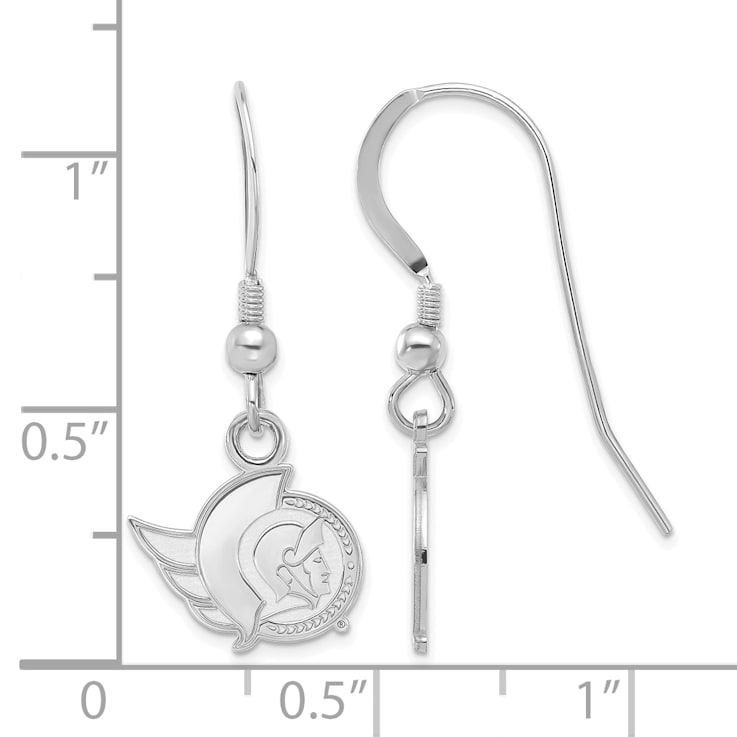 Rhodium Over Sterling Silver NHL Ottawa Senators LogoArt Dangle Earrings