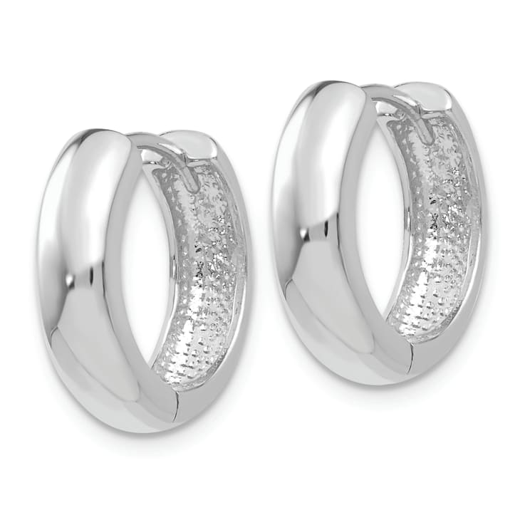 Rhodium Over 14k White Gold 9/16" Round Hinged Hoop Earrings