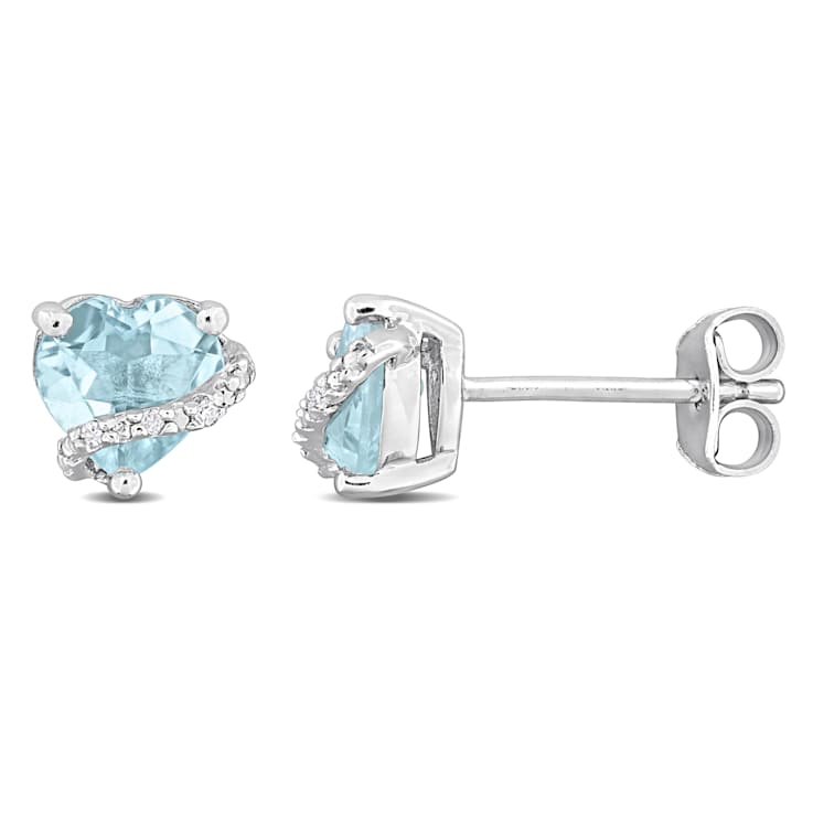 2ctw Sky Blue Topaz and Diamond Accent Heart Stud Earrings in Sterling Silver