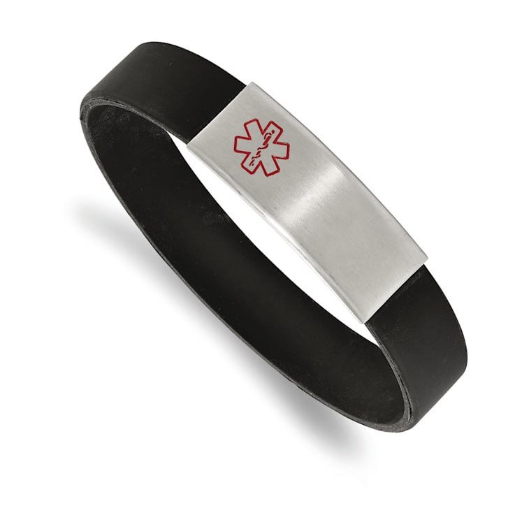 Black Silicone and Stainless Steel Brushed with Red Enamel Stretch
Medical ID Bracelet
